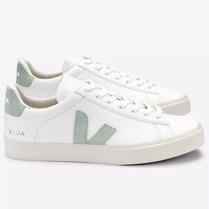 Veja Women's Campo Sneaker in White with Mint Acents Size 7 Leather Sneaker